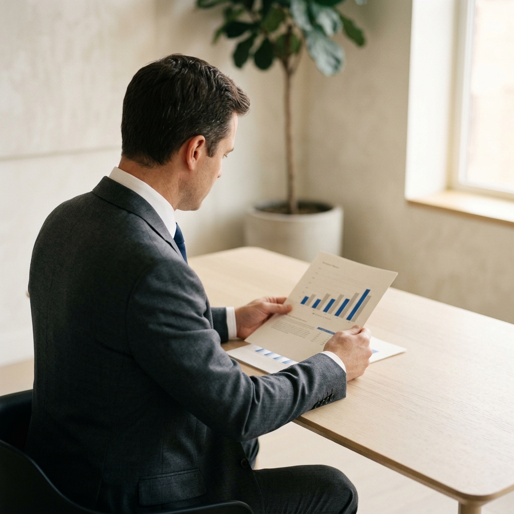 Clinic executive reviewing performance analytics dashboard